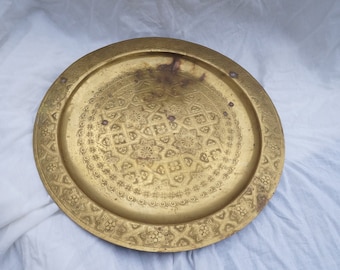 Vintage Brass Serving Tray: Rustic Patina Cocktail Tray, Wall Decor