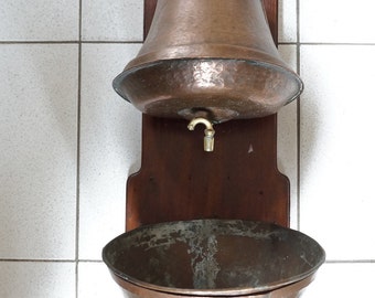 Antique French Copper Fountain - 1800s Hand Hammered Basin
