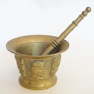 Antique Brass Mortar and Pestle, Apothecary tools