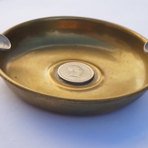 Vintage Brass Ashtray decorated with 3 coins  Artigas Uruguay 1953