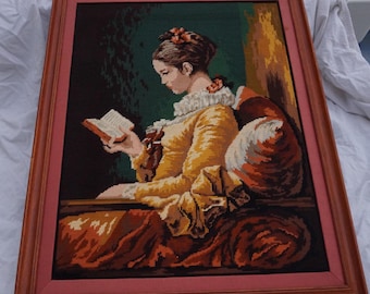 Lienzo vintage: «La Liseuse» o La lectora, La joven leyendo, década de 1960