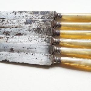 Set of 6 antique dessert or cheese knives  knives 1900s, Engraved Paris