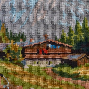 Framed Canvas, French Canvas Tapestry, Wall Hanging, Finished Needlepoint, The church in the mountain