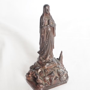 Vintage Metal Virgin Mary Statue: Lourdes Basilica, Made in France