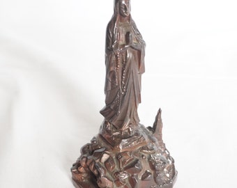 Vintage Metal Virgin Mary Statue: Lourdes Basilica, Made in France