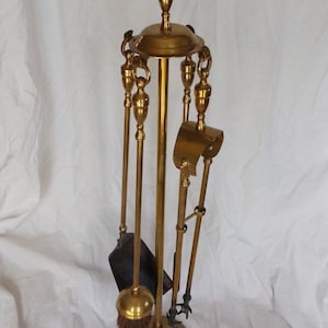 Vintage Solid Brass Fireplace Tools Set  With Stand,1960s