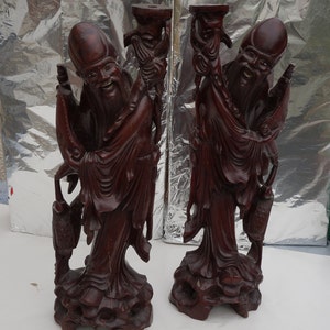 Extra  large Vintage  pair of Chinese statue. Vintage Antique Asian Chinese wooden carving Statues