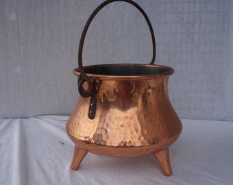 Hammered Copper Villedieu Cauldron made in France, Vintage French cauldron