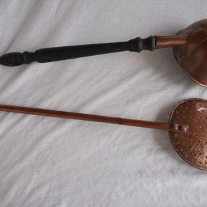 Antique copper kitchen utensils : set of a ladle and a skimmer