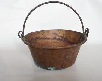 Antique copper cauldron, mid size, 1930s
