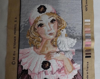 Tenture Murale Brodée Main Vintage - Inde, Sainte Marie MSK, Coton, 39x38 Pouces