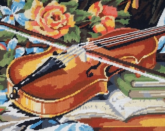 Violín, Tapiz enmarcado/Needlepoint Canvas , Punta de aguja terminada