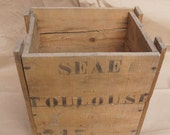 Antique Wooden Box, Vintage Box, Crate  From a Toulouse Company, 1950&#39;s