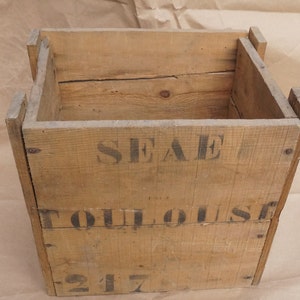 Antique Wooden Box, Vintage Box, Crate  From a Toulouse Company, 1950&#39;s