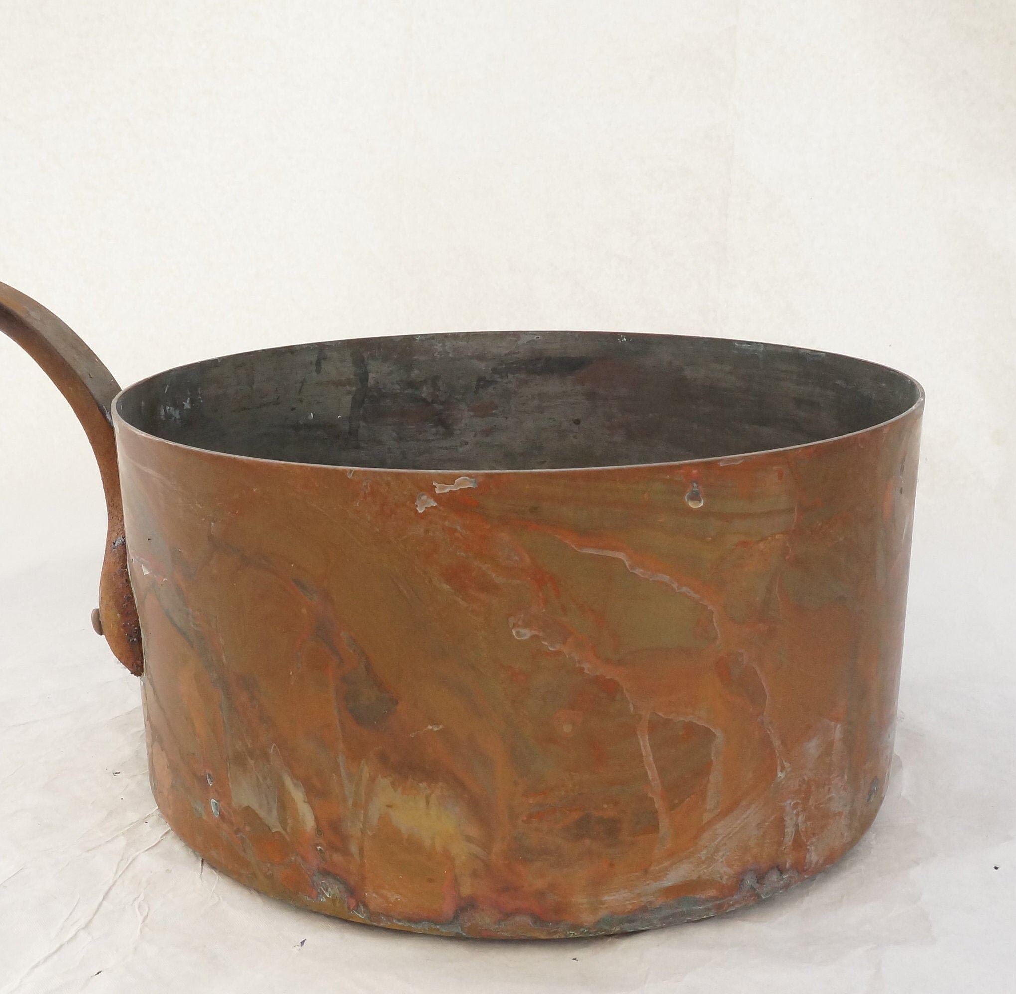 特大ヴィンテージ銅鍋：フランスの素朴なキッチンデコレーション