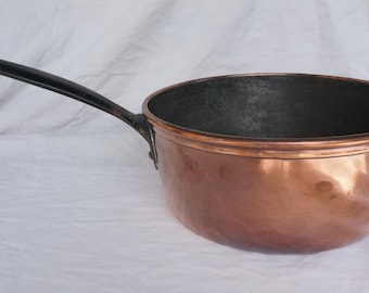 Ancienne Soucoupe à Sauce à Couvercle En Cuivre Française - Pot De Cuisine De Ferme
