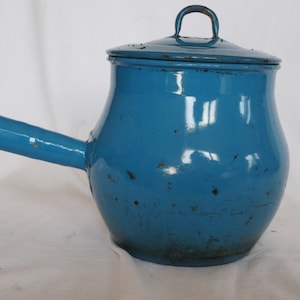 Vintage Blue Enamel Saucepan, 1950s