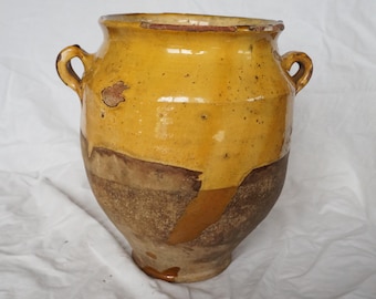 Medium Yellow Grease pot, Antique French Grease pot, Confit Pot, 19th.
