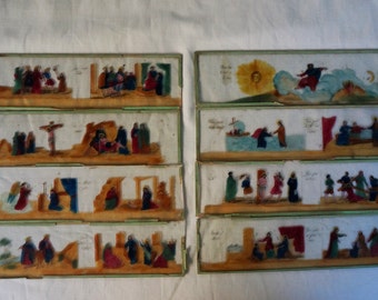 8 Religious scenes painted on glass, Glass painting, 1800s
