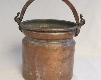 Antique  Copper Cauldron, decorate with lily flowers, 1800s