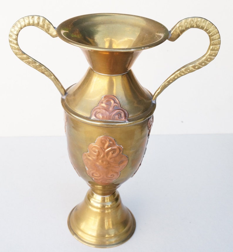 French Vintage Brass and Copper Vase Amphora Shaped Vase Etsy