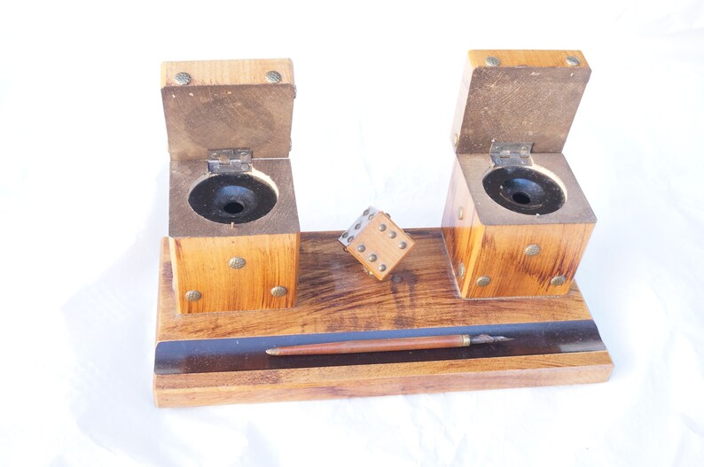 Double wooden inkwell 1950s | Etsy