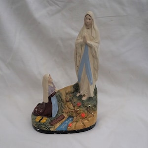 Large Vintage Lourdes Statue, The Virgin Mary and Saint Bernadette, 1930s