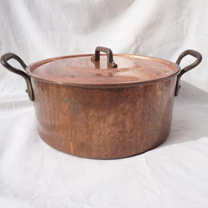 Large Vintage French  Copper Faitout with Lid, 2.5mm or 0 3/32&quot; thick , 1960s