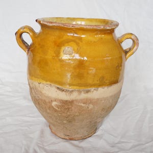 Mellanstor gul fettkruka, antik fransk fettkruka, confitkruka, 1800-talet