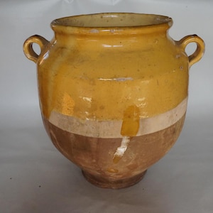 Antique Yellow  Grease Pot, Handmade yellow ocher glazed pottery, 1800s