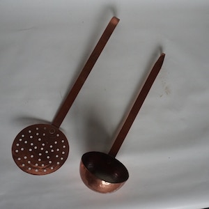 Handmade Hammered Copper Ladle and Skimmer, 1900s