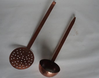 Handmade Hammered Copper Ladle and Skimmer, 1900s