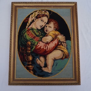 Framed Tapestry, The woman and the child, Finished Needlepoint