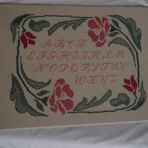 Un alfabeto, letra mayúscula francesa Lienzo, Decoración de pared 70's, Aguja terminada
