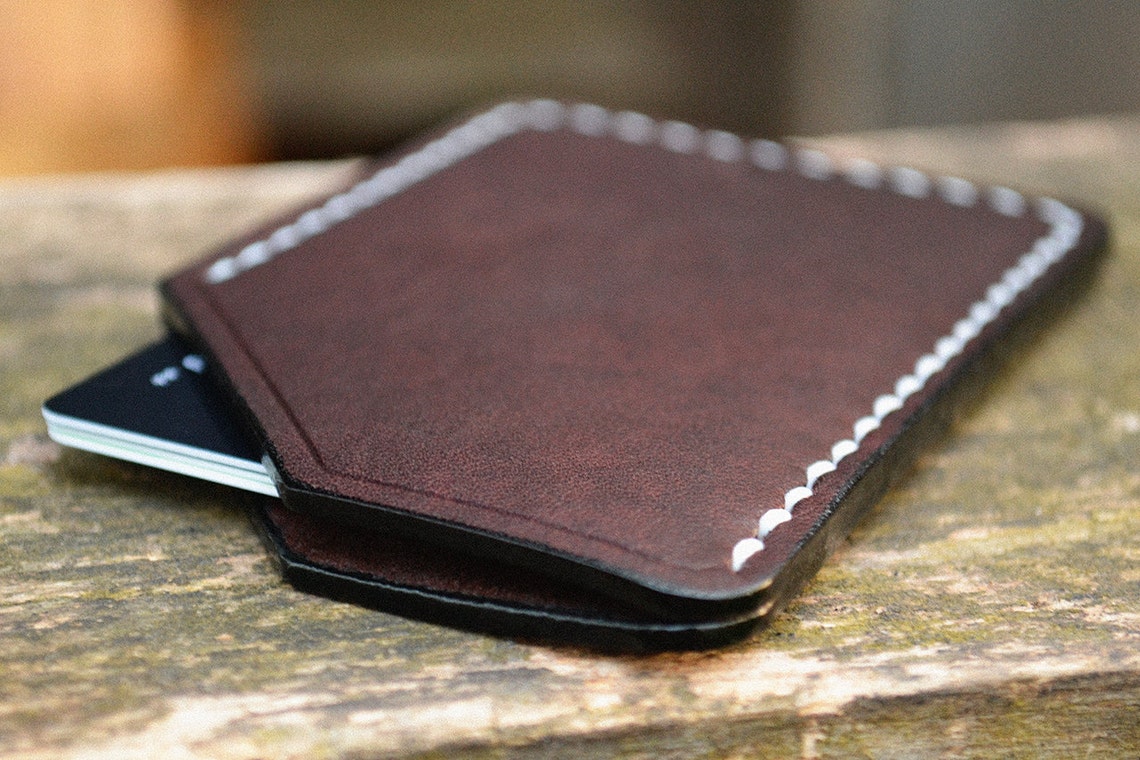 Leather Card Sleeve Card Holder Wallet Dark Brown Minimal Etsy