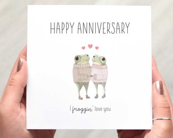 CUTE FROG ANNIVERSARY card, I froggin' love you sweet pun Anniversary card for husband, wife, girlfriend, boyfriend, partner, fiancé