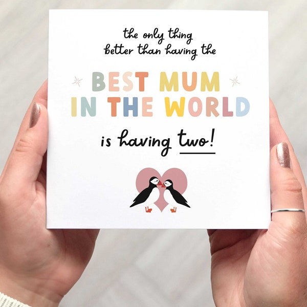 Two Mums Mother's Day Card, best mums in the world, LGBT Mother's Day Card with cute puffin illustrations