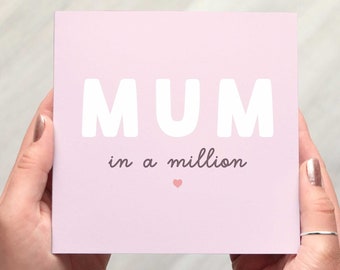 Mum in a Million, Cute Mother's Day Card, Special Mum Card, For Mum, Mother's Day Gift, Pink Card