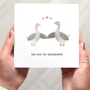 Goose Cute Anniversary Card, You Give Me Goosebumps, Love Card, For Husband, For Wife, Pun Funny Anniversary Card With Geese Illustration