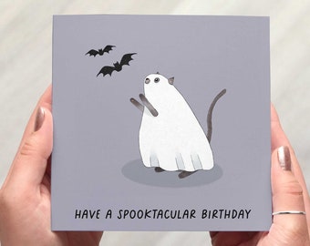 Spooky Birthday Card - Cute Cat Ghost Birthday Card - Cute Goth Card