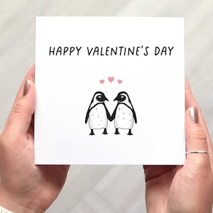 VALENTINES DAY card with cute penguin illustration, cute penguin Valentine's card for wife, for husband, for partner, gender neutral card
