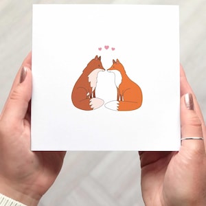 Fox Anniversary card for wife, husband girlfriend, boyfriend, partner, fiancé, cute illustrated Fox Valentines Day card. Minimalist design.