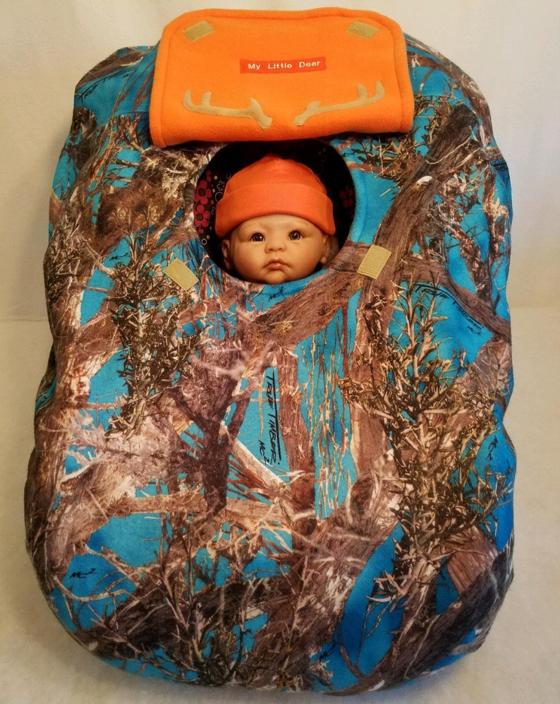 Car Seat Cover True Timber Blue Camo N Orange Fleece Lining Image 0