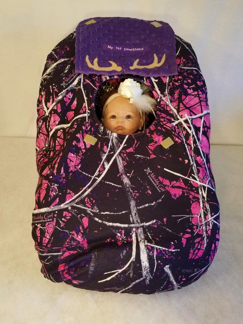 Car Seat Cover Muddy Girl Camo Baby N New Purple Minky Lining Hand Made Infant Carrier Custom Embroider My Little Dear Antlers