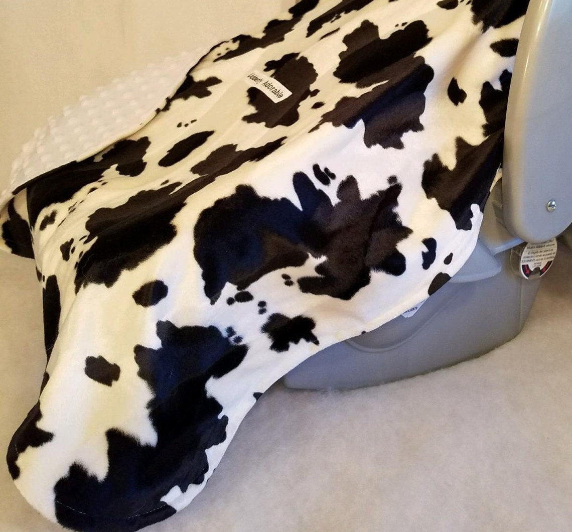 Baby Blankets Black and White Cow Print Faux Fur n White Minky Etsy