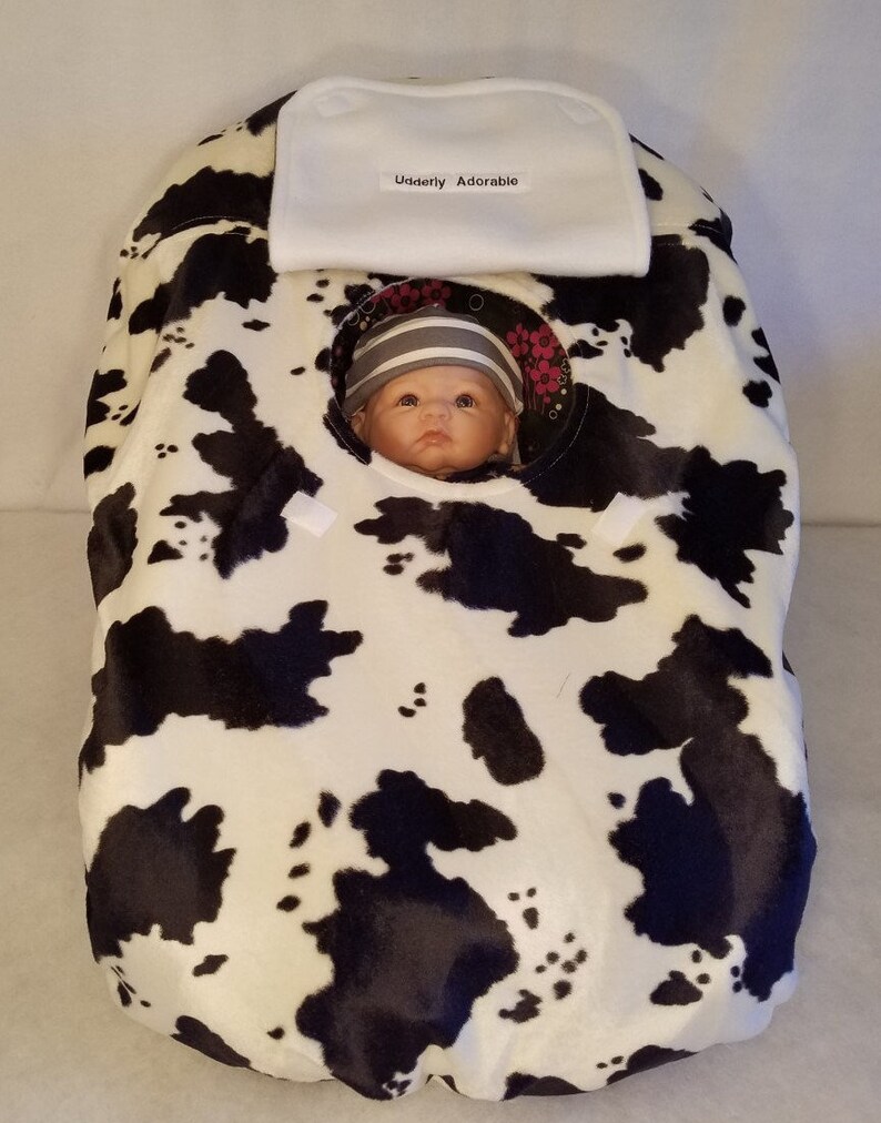 Car Seat Cover Black N White Cow Print Faux Fur Fleece Lining Custom Embroidery My Little Cowboy Or Cowgirl Hat Cozy Infant Baby