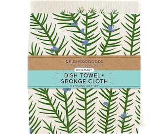 Rosemary Towel + Sponge Cloth Gift Set