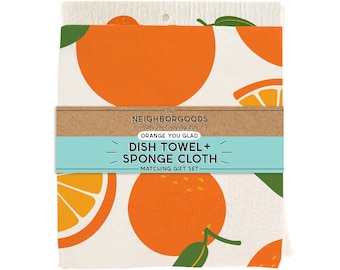Orange Towel + Sponge Cloth Gift Set