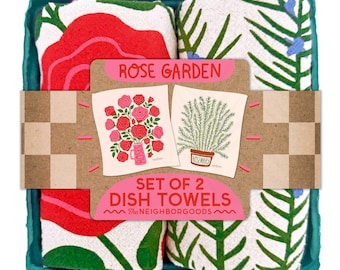 Rose Garden - Dish Towel Set of 2, Gift Set, Kitchen Tea Towel Set, Housewarming Gift