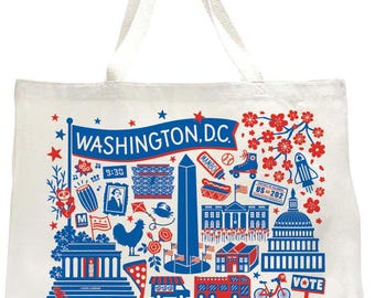 DC Landmarks Canvas Tote Bag – 100% Cotton Large Reusable Grocery Bag, Farmers Market & Everyday Shopper